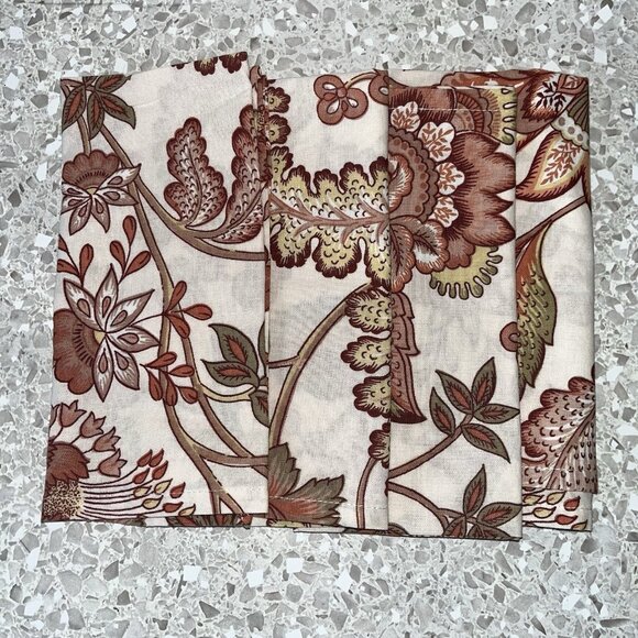April Cornell 4 Piece Cloth Napkins Fall Floral Leaves Cream Rust Olive Square - Picture 1 of 6